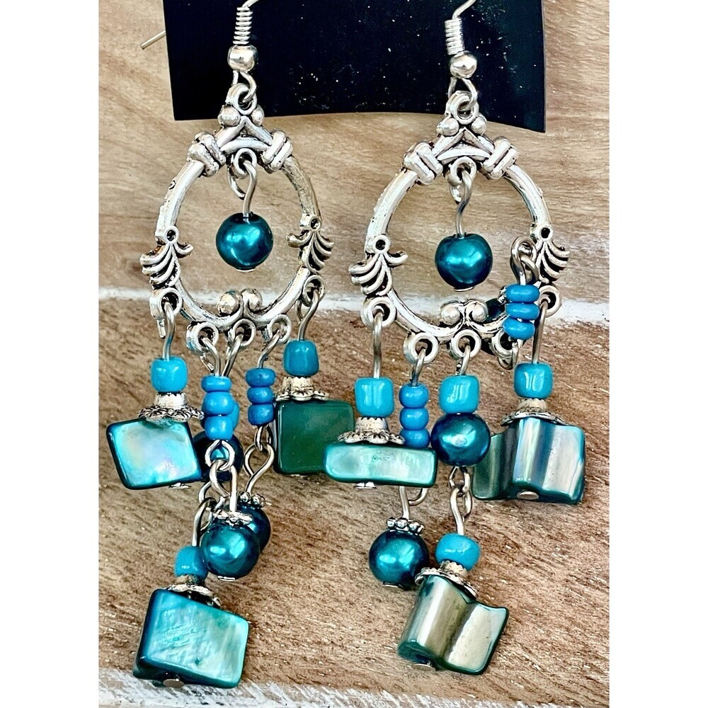 Handmade Boho Turquoise Beaded Dangle Earrings By Elegantique Artisan Design - Picture 4 of 8